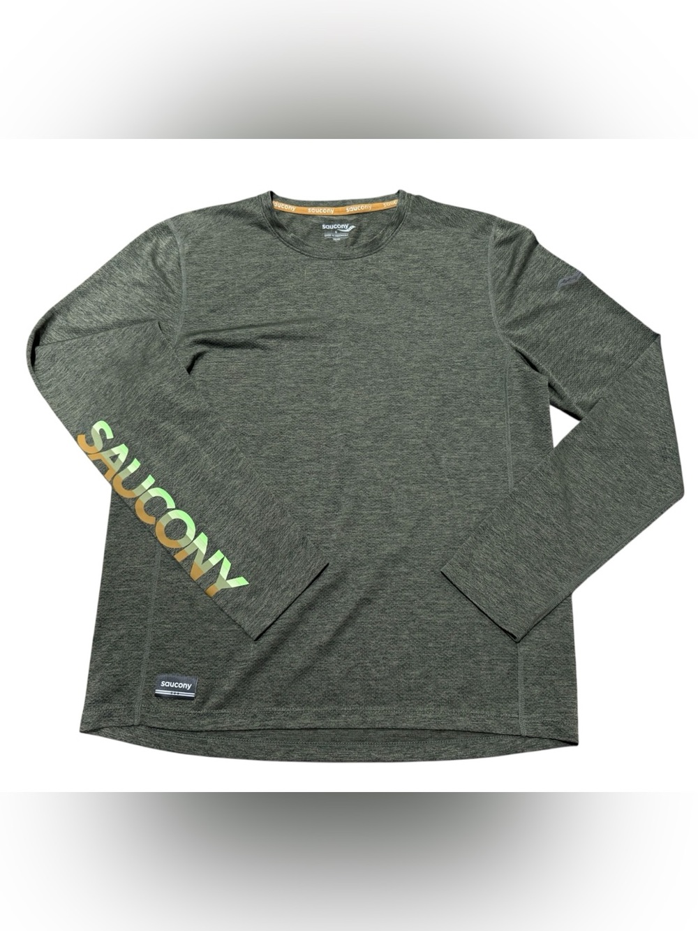 Saucony Men's Stopwatch Graphic Long Sleeve Size Small Dark Green Running Shirt